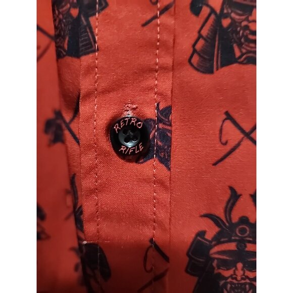 Retro Rifle McDojoLife Shirt Mens XL Red Samurai All Over Button Down Collab EUC - Picture 6 of 7